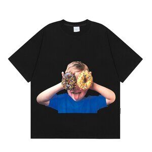 Black Short-Sleeved T-Shirt With Donut Print Acme De La Vie